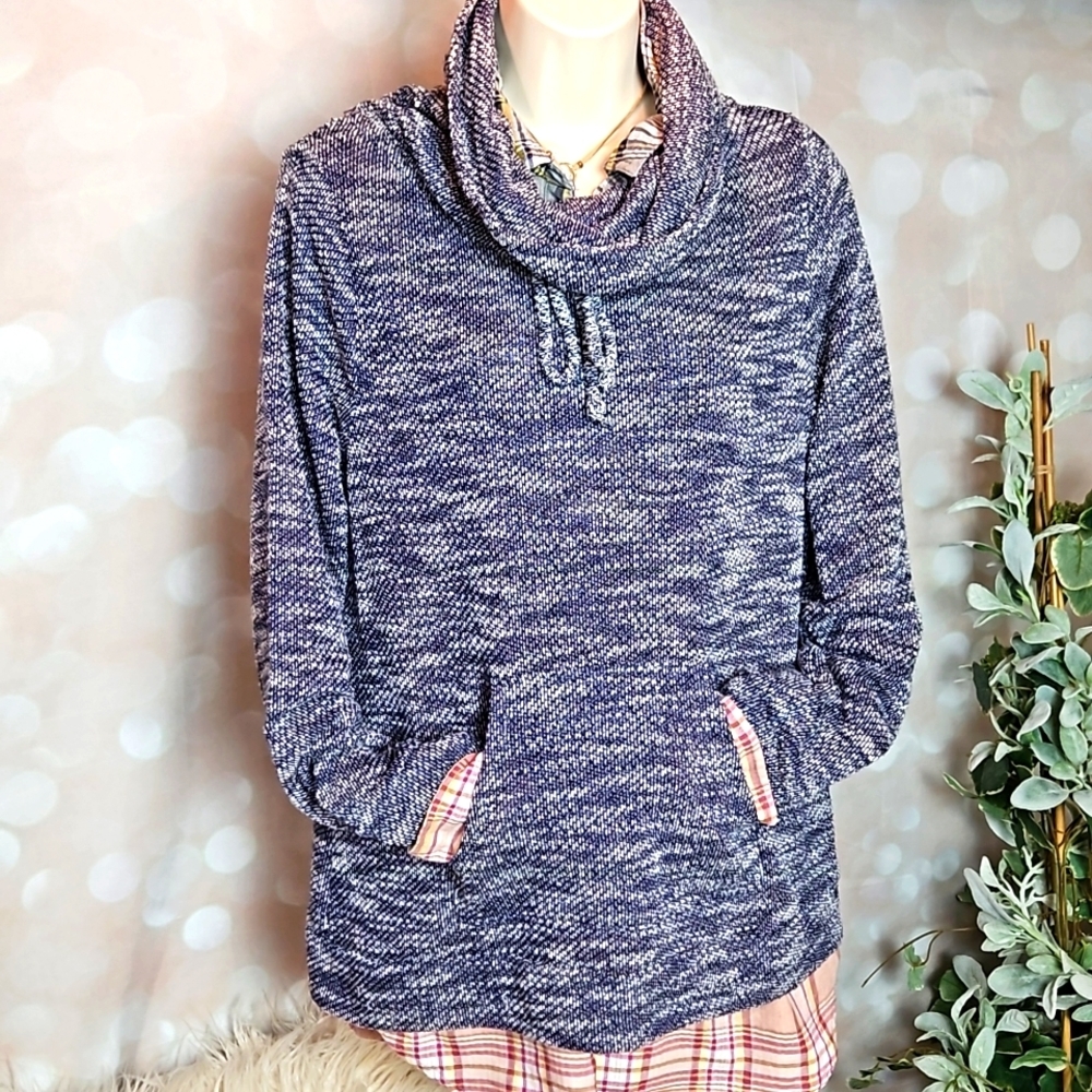 Loveapella | Blue French Terry Cowl Neck Sweatshirt